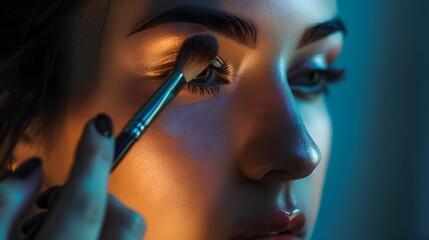 Fototapeta premium Extreme_close-up_of_woman_using_makeup_brush