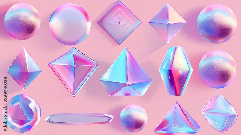 Poster various abstract geometric elements isolated on transparent background. modern realistic illustratio