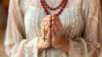 praying hands with rosary and cross, amen