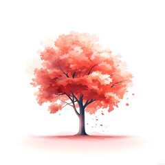 Vibrant Autumn Tree with Misty Watercolor Effect in Soft Hues
