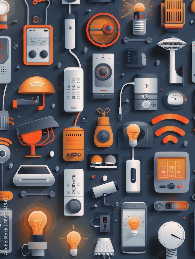 Poster illustration of various smart home devices interconnected, symbolizing the convenience of modern sma