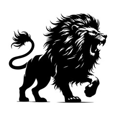 Fierce Roaring Lion Silhouette Majestic Black and White Art Vector Illustration