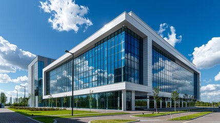 Obraz premium Portrait of Modern Office Building in Business Center