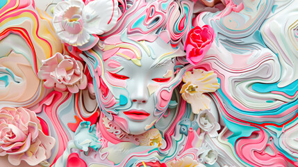 Abstract floral and swirl patterns in pastel colors