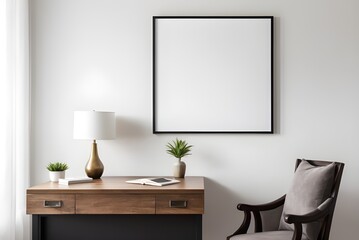 Mockup poster frame in home office interior background, interior mockup design, frame mockup