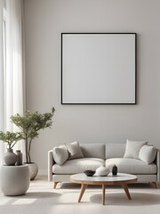 Mockup frame on the wall of white living room background, interior mockup design, frame mockup