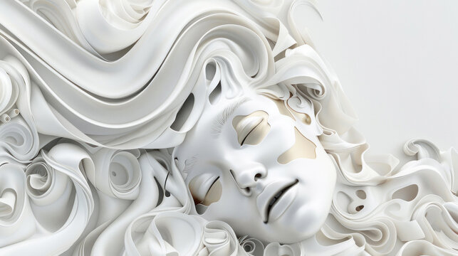 Elegant white abstract art with flowing lines
