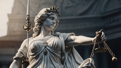 Fototapeta premium statue of the goddess of justice, white statue of a woman holding scales