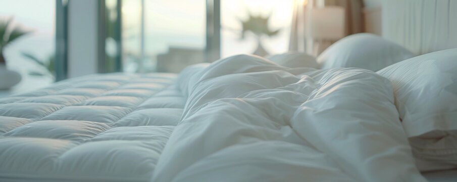 A luxurious video for a new high-end mattress, featuring people enjoying restful sleep and waking up refreshed, with close-ups of the mattress materials and construction