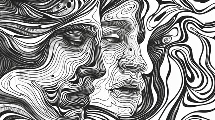 A profound hand-drawn illustration with abstract forms, evoking deep human connection and strong emotions.