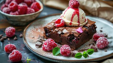 chocolate cake with raspberries