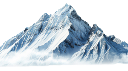 Snow capped mountains isolated on white or transparent background
