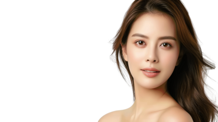 A beautiful woman with long brown hair, looking directly at the camera with a soft smile.