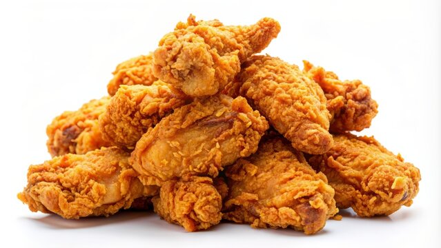 Isolated fried chicken wings on a white plate with a side of brown walnuts