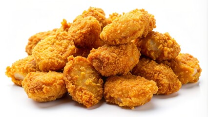A Pile Of Delicious, Crispy Chicken Nuggets Isolated On A White Background.