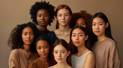 Fototapeta premium Diverse Group of Women Posing Together in Studio Setting