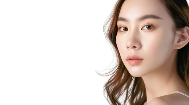 A young woman with long brown hair looks directly at the camera with a neutral expression. Her skin is clear and her makeup is minimal.