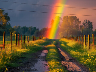 Obraz premium rainbow on the rural road