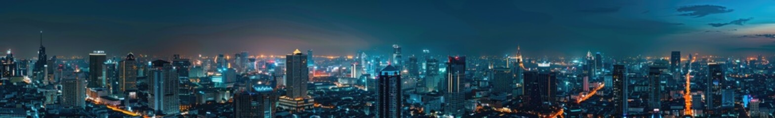 Night View of Bangkok's Skyline with Illuminated Buildings and Streets