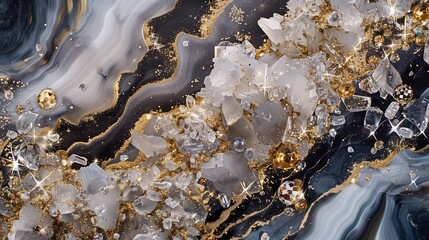 Fototapeta premium Luxurious abstract photo with marble, gold, and diamonds, creating an opulent visual experience.