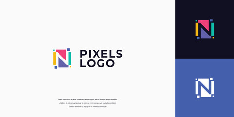 initial pixel logo, technology letter N logo design