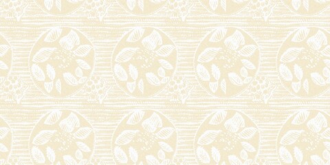 Modern white on cream lace effect wedding border texture. Soft tonal linen openwork block print with subtle hand drawn lattice damask printed fabric banner edge trim. 