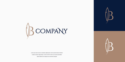 Simple feather signature logo design, lettering feather logo vector illustration