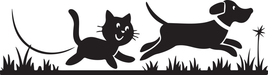 A Cat and a Dog are racing  Illustration vector .