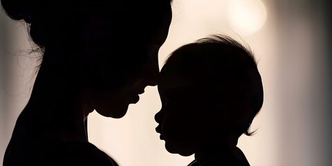 Navigating the Impact of Postpartum Depression on the Mother-Child Relationship Through Symbolic Shadows. Concept Parenting, Mental Health, Relationships, Postpartum Depression, Symbolism
