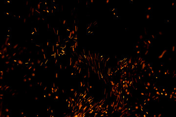 fire flame with sparks on black background.