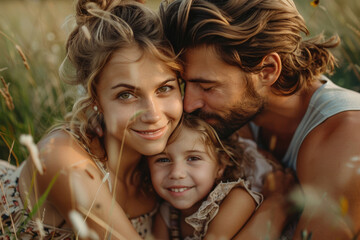 Obraz premium Parents and daughters playing on the grass