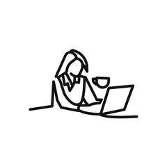 Businesswoman drink coffee icon logo sign vector outline