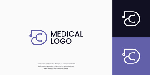 letter D logo with stethoscope icon medical healthcare logo