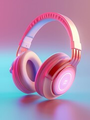 Vibrant Pink and Blue Gradient Headphones with Futuristic Design