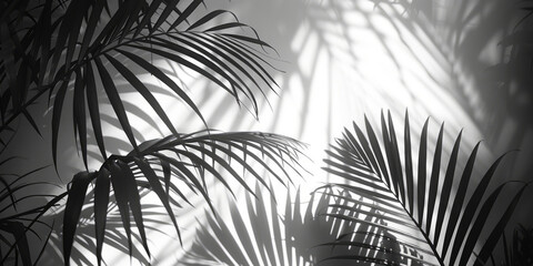 Monochrome Palm Leaves Shadow on a Sunny Wall