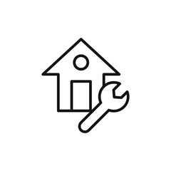 House with wrench repair icon logo sign vector outline