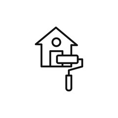 House with roller for painting icon logo sign vector outline