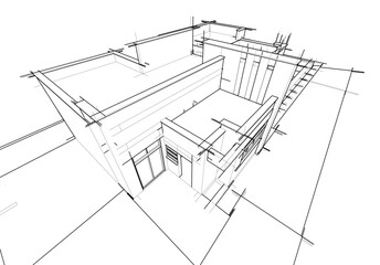 house building sketch architecture 3d illustration