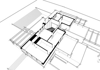 house building sketch architecture 3d illustration