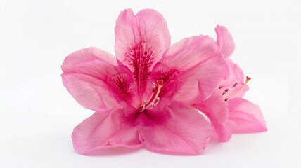 Fototapeta premium A pink azalea flower, isolated and centered against a white background