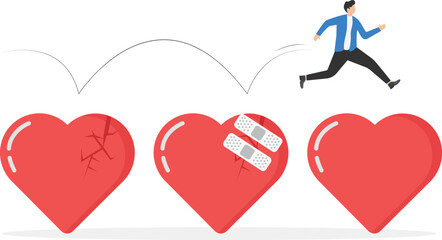 Male with bandage repaired heart shape. Move on or forget and forgive, open for new relationship, heal heart broken or divorce and relationship problem.

