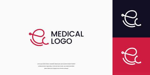 letter E logo with stethoscope icon medical healthcare logo