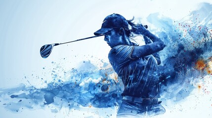 Woman swinging golf club in artistic abstract style