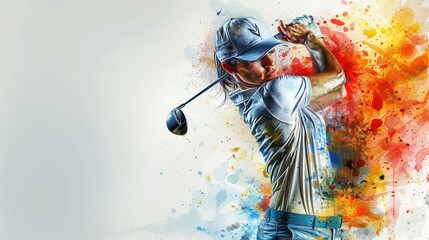 Color splash golf swing, detailed golfer imagery in action