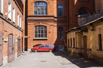 old residential buildings in the historical center of the city, view from the courtyards