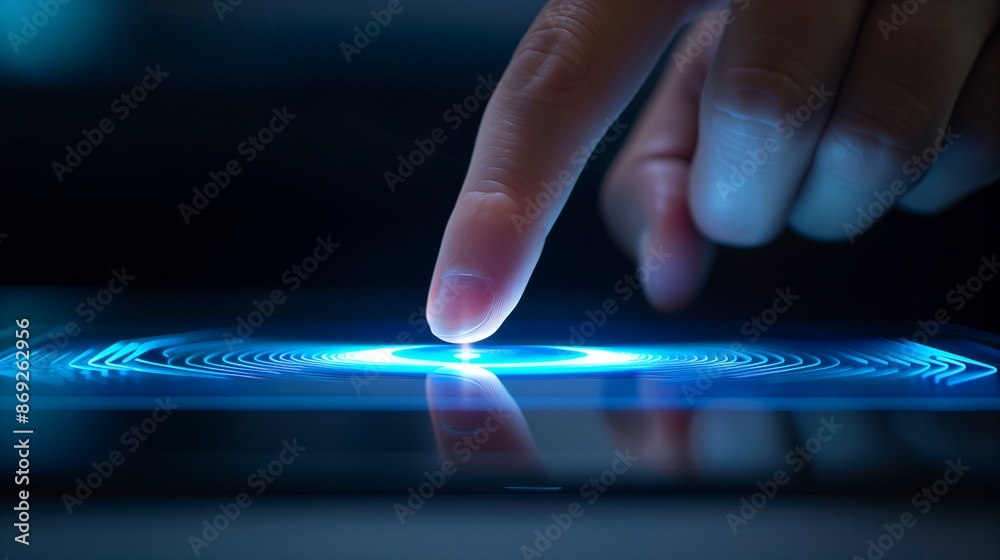 Aufkleber a high resolution graph of a human hand s finger pressing a biometric sensor on a glossy, high tech