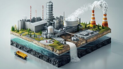 Diagram illustrating the process of carbon capture and storage, from industrial emission sources to underground sequestration