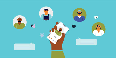 Technology abstract background. Work online, freelancing, education. Cartoon style. Vector illustration