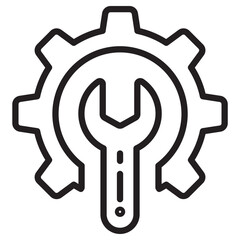 Picture of gear and wrench vector illustration with outline style suitable for repair or maintenance icon