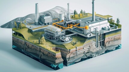 Diagram illustrating the process of carbon capture and storage, from industrial emission sources to underground sequestration
